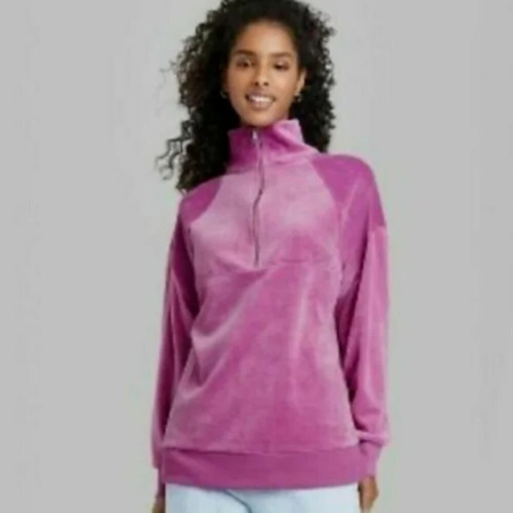 WILD Fable Velour Quarter Zip Tunic Sweatshirt Womens Purple Size XS - Picture 3 of 11